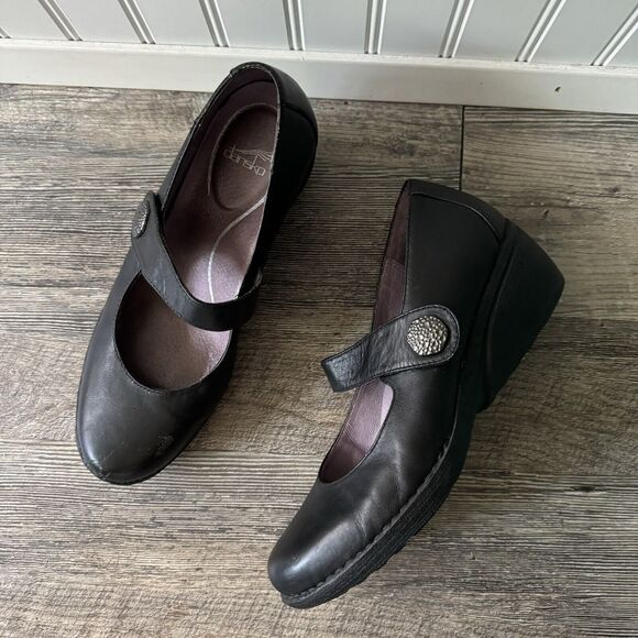 Dansko Adelle Mary Jane Wedges Black Leather Size 41 - Picture 1 of 10